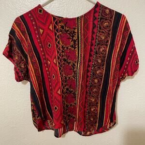 Vintage Sharon Anthony Red Crop Top 90s Rayon Size 12P